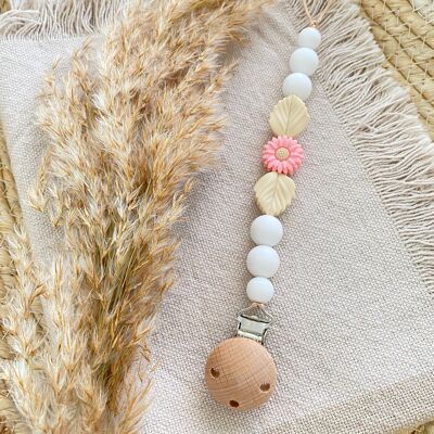 Pacifier chain Blossom Daisy Pink White