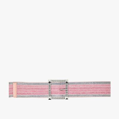 Pink woven wide belt with Squared buckle with silver embeliishments