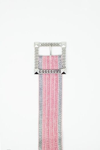 Ceinture ancho tejido rose avec hebilla cuadrada con ornamentos plateados 3