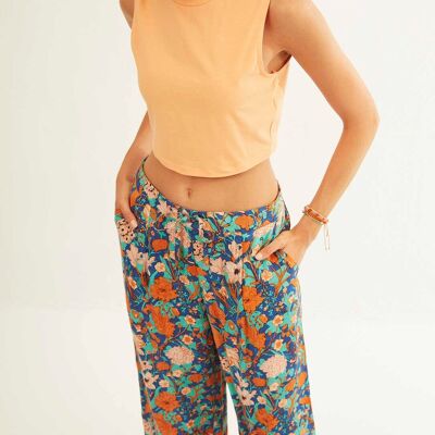 Blue Floral Explosion Wide Leg Pants