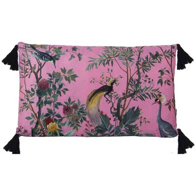 COUSSIN 50X30 OISEAUX EN VELOURS ROSE AVEC FERMETURE ÉCLAIR 50X30CM, AVEC IMPRESSION NUMÉRIQUE ST50553