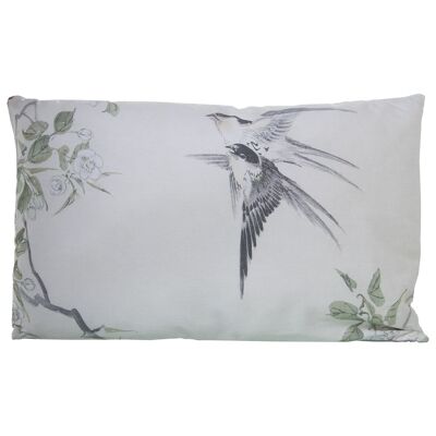 COUSSIN 60X40CM POLYESTER BLANC/OISEAUX A/FERMETURE ÉCLAIR 60X40CM ST49185