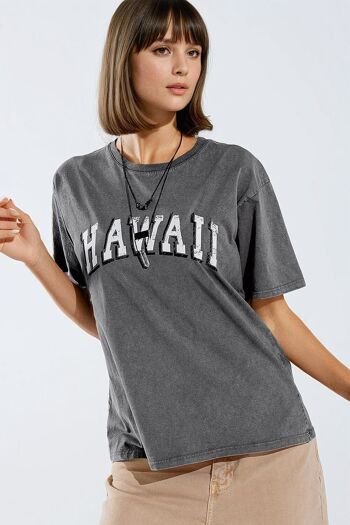 Camiseta hawaiana avec effet lavé en gris 1