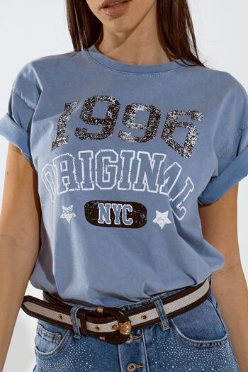 Camiseta holgada de manga corta con texto 1996 en la parte delantera en azul 4