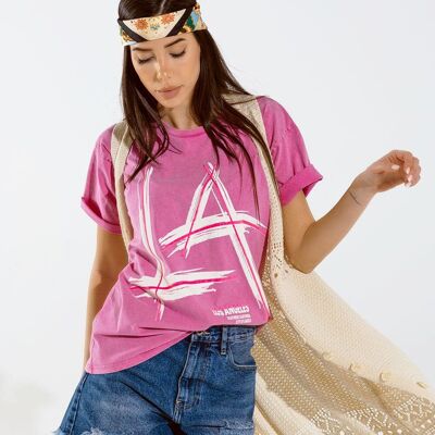 Fuchsia-Oversize-T-Shirt mit LA Los Angeles-Aufdruck in Weiß und Fuchsia