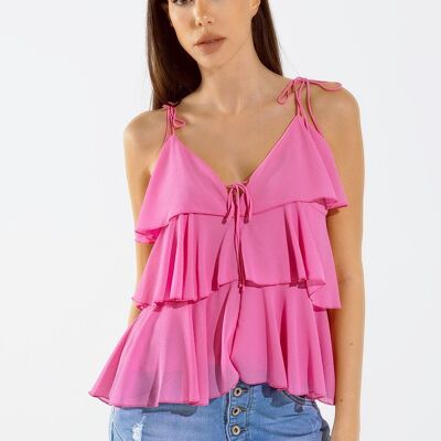 Top Volante Tirantes Finos Fucsia