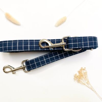 Navy Blue Check Cotton Multiposition Leash