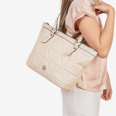 Shopper bag with zipper, beige color, ios series.   33x24.5x13.5 cms