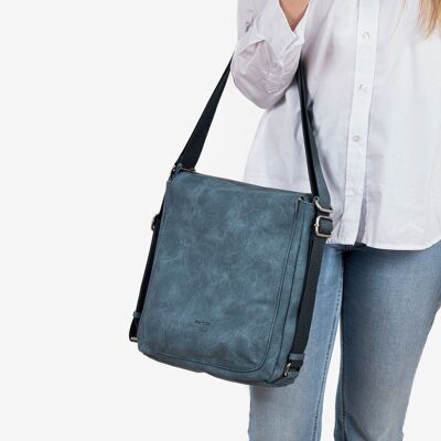 Shoulder bag convertible into a backpack, blue, Tonga series.   27.5x31x11cm