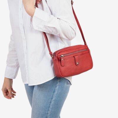 Bandolera pequeña para mujer, color rojo, Serie minibags esmeralda. 21x14x05 cm