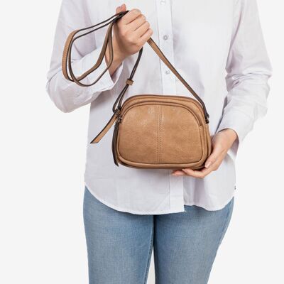 Small shoulder bag for women, camel color, Emerald minibags series.   20x15x4.5 cms