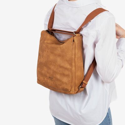 Shoulder bag convertible into a backpack, leather color, Tonga series.   27.5x31x11cm