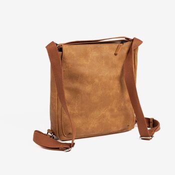 Sac bandoulière transformable en sac à dos, couleur cuir, série Tonga. 27.5x31x11cm 4