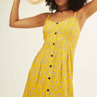 Mustard Wild Strap Dress with Buttons Mustard Wild