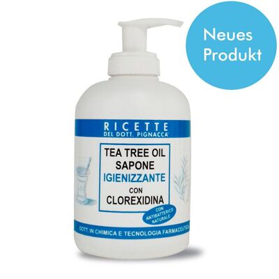 Savon désinfectant pour les mains à l'huile d'arbre à thé, savon à la chlorhexidine 250 ml (sans SLS !)  