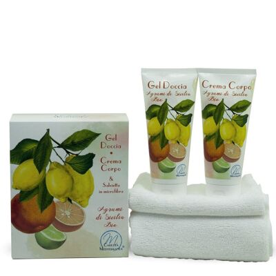 Gift box bath shower gel 200ml + body cream 200ml with organic citrus fruits from Sicily