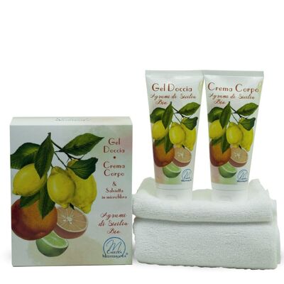 Cofre regalo gel de ducha de baño 200ml + crema corporal 200ml con cítricos orgánicos de Sicilia