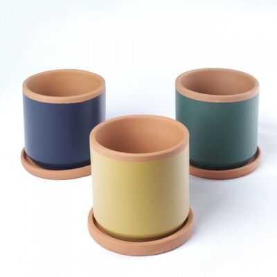 Set of 3 clay pots in various colors (blue, mustard and green) CA0104ANVBML