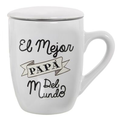 MUG INFUSIÓN CERÁMICA C/FILTROACERO INOX, MEJOR PAPÁ _°8,5X11CM, 375ML ST7297