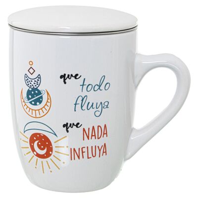 MUG INFUSIÓN CERÁMICA C/FILTROACERO INOX. QUE TODO FLUYA _°8,5X11CM, 375ML ST7325