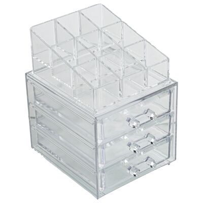 ACRYLIC ORGANIZER FOR COSMETICS WITH 3 DRAWERS _12X13.5X17CM HIGH.DRAWER:10, ST86976
