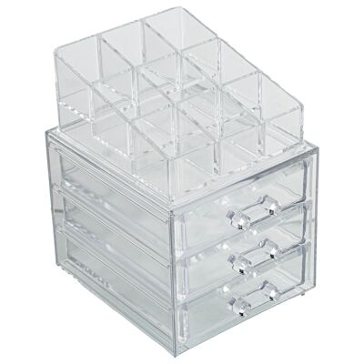ORGANIZZATORE IN ACRILICO PER COSMETICI CON 3 CASSETTI _12X13,5X17CM DI ALTEZZA.CASSETTO:10, ST86976