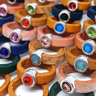 Kinder-Ringe aus Glaskristallen aus Leder (sortiert mit 10 Stück)