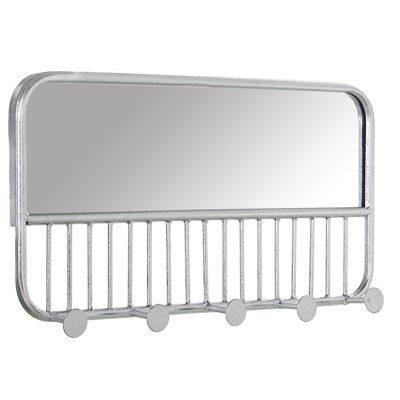 Wandregal/Spiegel aus silbernem Metall, 4 Knöpfe, 60 x 6 x 30 cm, Spiegel: 57 x 16 cm, ST71759