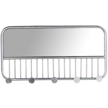 SUPPORT/MIROIR MURAL MÉTAL ARGENT, 4 BOUTONS 60X6X30CM, MIROIR:57X16CM ST71759 2