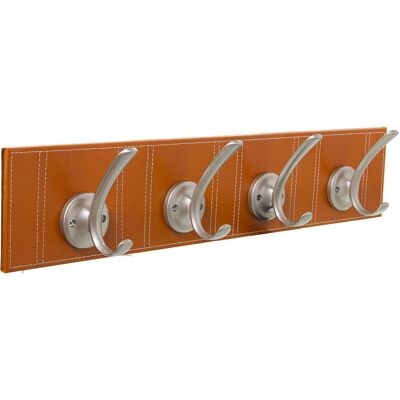 CLAROC BROWN LEATHER COAT RACK/4 METAL HOOKS 60X9X12CM, SUPPORT:1CM THICKNESS ST48893
