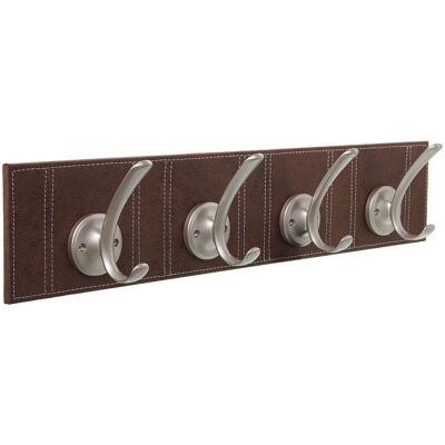 WORN BROWN LEATHER COAT RACK WITH 4 METAL HOOKS 60X9X12CM, SUPPORT: 1CM THICKNESS ST48892
