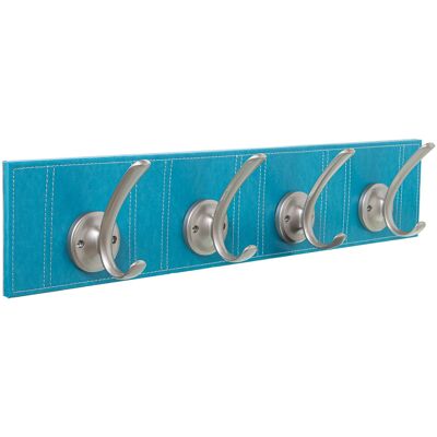 TURQUOISE LEATHER COAT RACK WITH 4 METAL HOOKS 60X9X12CM, SUPPORT: 1CM THICKNESS ST48897