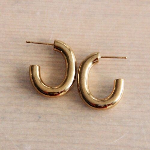 Stainless steel oval statement earring - gold
