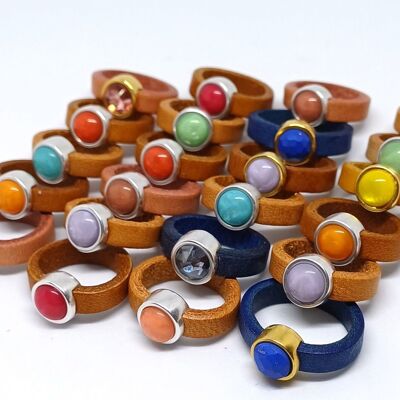 leather children's rings 7mm stone
