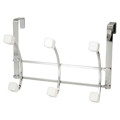 DOOR HANGER WITH 3 CHROME HOOKS, MATT WHITE WOOD KNOBS _27X13X20CM ST89476