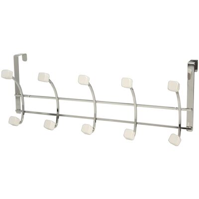 DOOR HANGER WITH 5 CHROME HOOKS, MATT WHITE WOODEN KNOBS _49X13X20CM ST89475