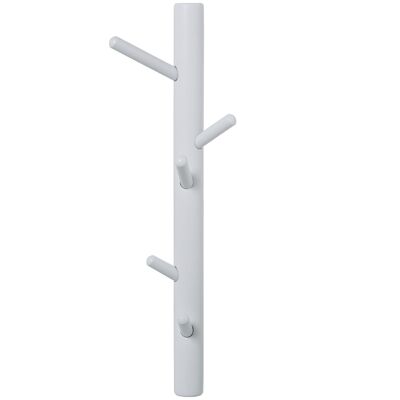 WOODEN WALL COAT RACK WITH 5 HOOKS WHITE 13X9X50CM, RUBBER WOOD ST83399