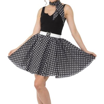 Black Polka Dot Skirt & Necktie - M