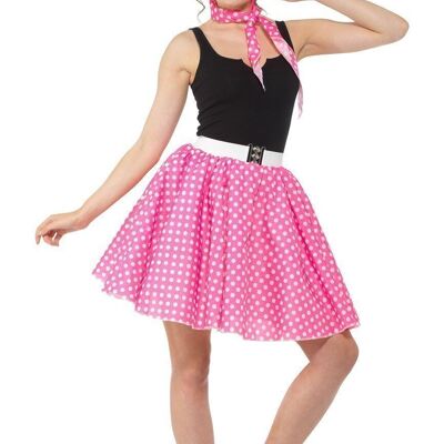 Dark Pink Polka Dot Skirt & Necktie - S