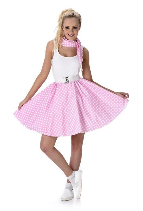 Light Pink Polka Dot Skirt & Necktie - M