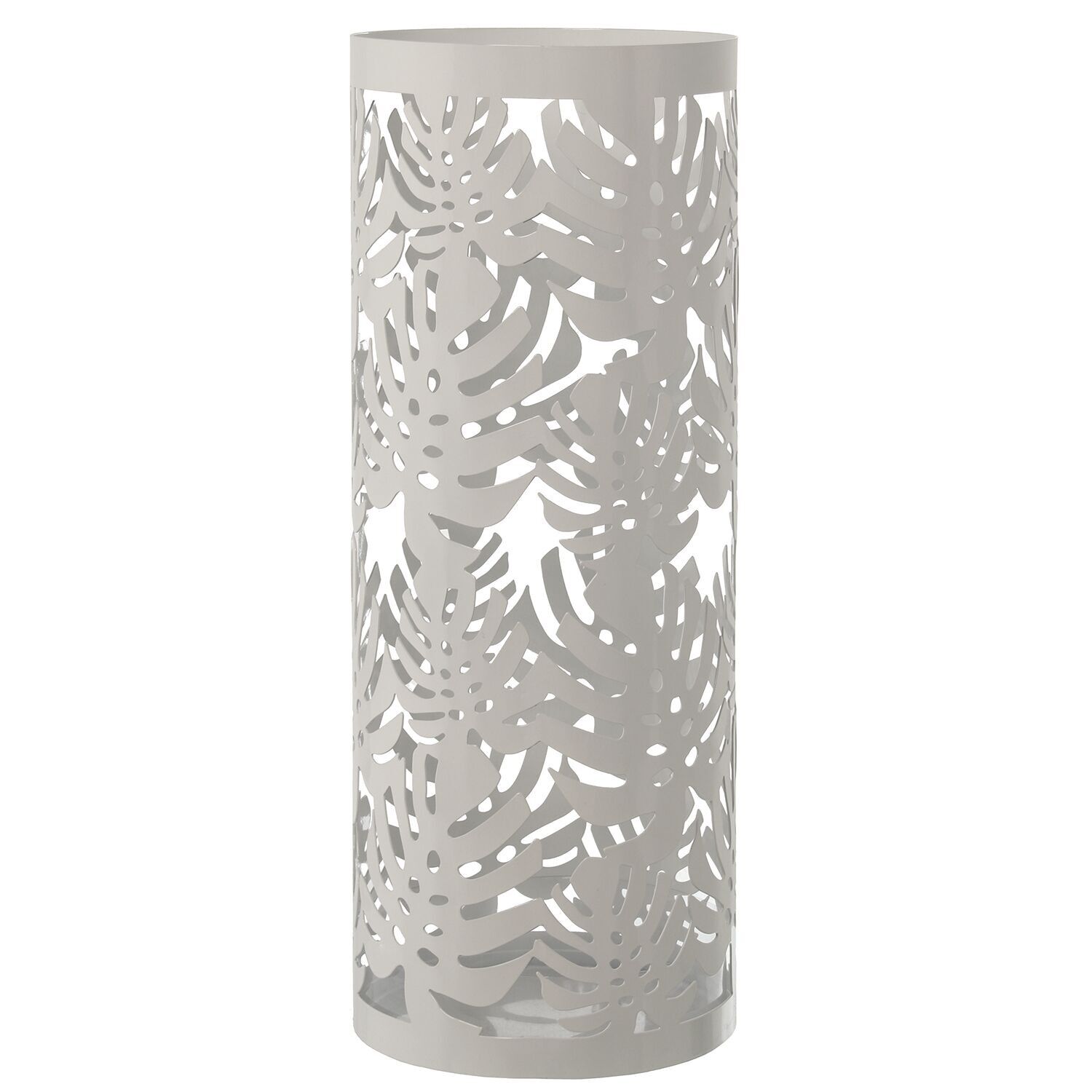 Portaombrelli rotondo in metallo, bianco lucido - foglie - 19x49cm st83370