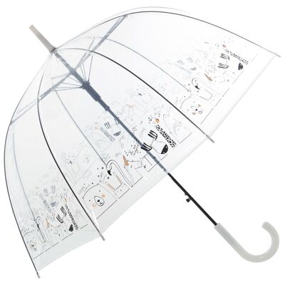 TRANSPARENT UMBRELLA DECORATED8 ANIMAL RODS _°85X84CM-AUTOMATIC OPENING ST85401