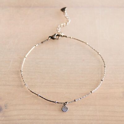 Stainless steel fine anklet with mini shell – silver
