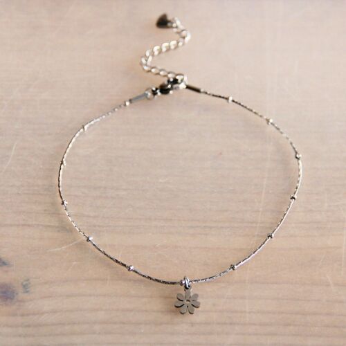 Stainless steel fine anklet with daisy flower – silver