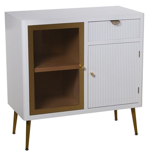 MUEBLE ENTRADA MADERA C/2 PUERTAS Y CAJÓN BLANCA/DORADA 80X40X81CM, ALT.PATAS:20,5CM ST68026