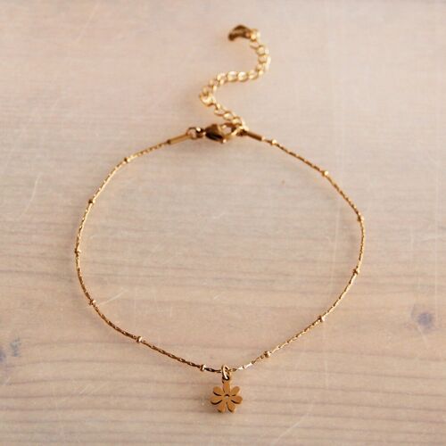 Stainless steel fine anklet with daisy flower – gold