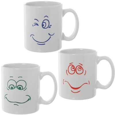 CERAMIC MUG MOUNTING FACE WHITE/ASSORTED COLORS °8X12X9.5CM, 300ML ST7301