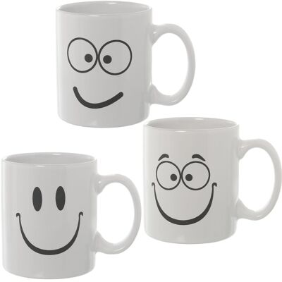 MUG CERÁMICA CARA SONRIENTE BLANCO/NEGRO SURTIDO °8X12X9,5CM, 300ML ST7300