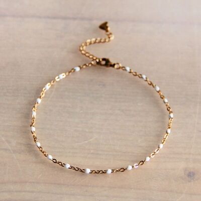 Stainless steel fine anklet white accents – gold