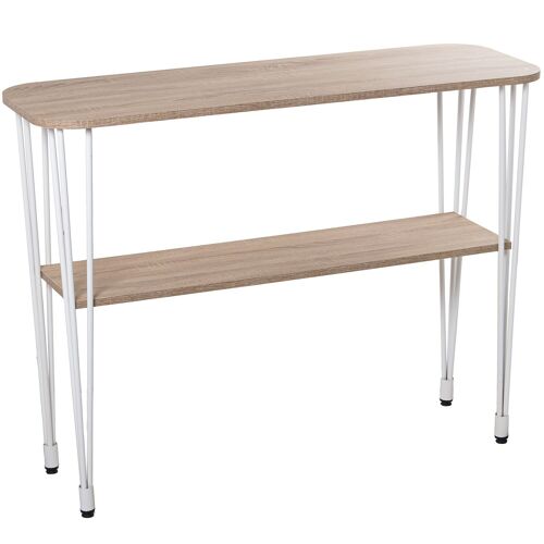 MESA ENTRADA MADERA COLOR ROBLE +72290, PATAS METAL BLANCO _120X40X91CM BALDA:106X28X1,8C ST72289